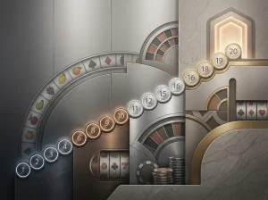 A generic numbered loyalty progression displayed as rising tiers beside casino game symbols